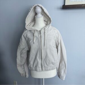 Forever 21 Cream Hooded Bomber Jacket